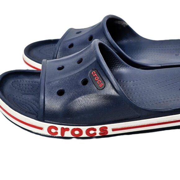 🔵 Crocs Navy Blue Slides – Iconic Comfort, Red Logo & Jibbitz-Ready Style W9/M7 - Picture 4 of 9